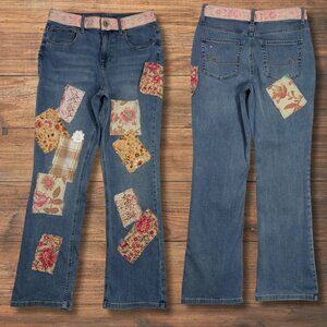 Maurices Jeans Patched Boho Flower Pink Tan Bee Charm Trim Belt Womens 6 Short